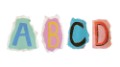 A, B, C and D alphabets on torn colorful paper with clipping path. Ransom note style letters.